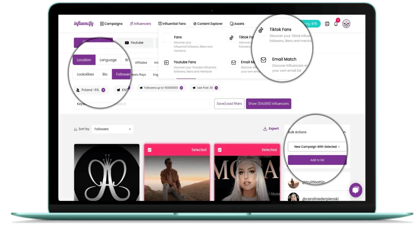 Influencify dashboard interface